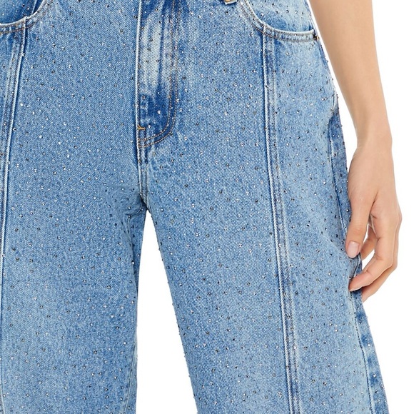 Forever 21 High Rise Wide Leg Rhinestone Denim Jeans Blue Size 25 Y2K Sparkle - Picture 8 of 11